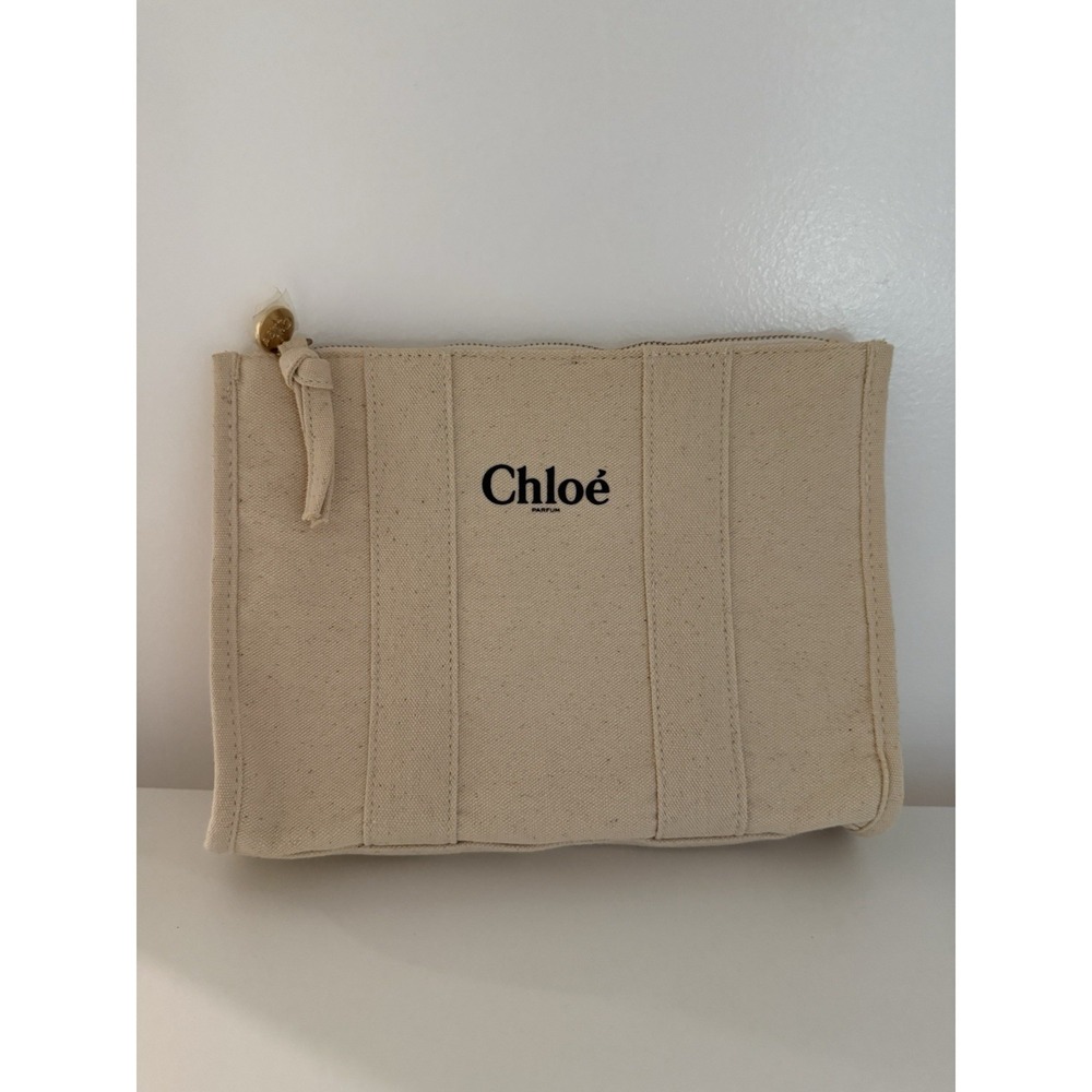 NWOT Chloé Parfum SOFT BEIGE BEAUTY CANVAS POUCH Makeup Cosmetic BAG 9"X6.75"